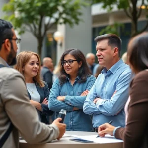 Group of people engaged in a respectful political discussion with diverse opinions.