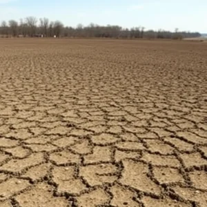 Dried field and low river levels in Memphis during a drought