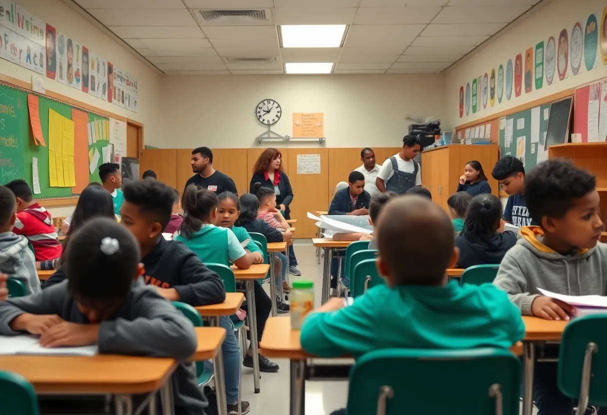 Students and teachers engaged in classroom activities on the first day of school in Memphis.