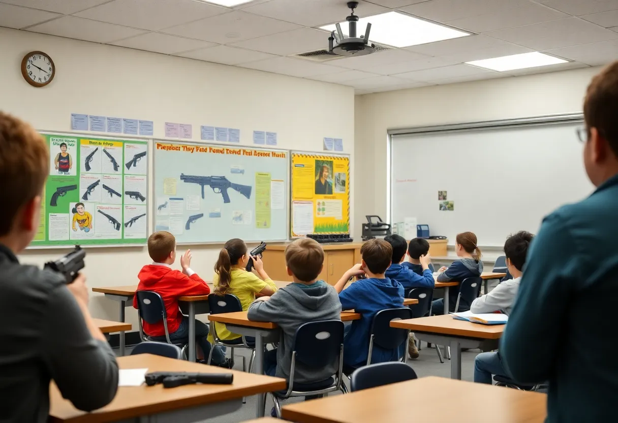 Students participating in a gun safety training session