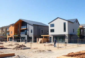Construction site of new affordable homes in Memphis by Habitat for Humanity