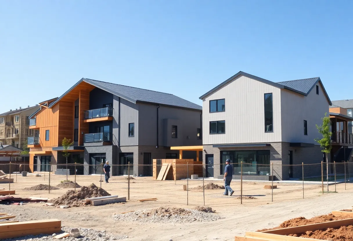 Construction site of new affordable homes in Memphis by Habitat for Humanity