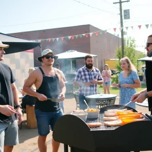Friends enjoying a Labor Day barbecue in Memphis with grilling foods.