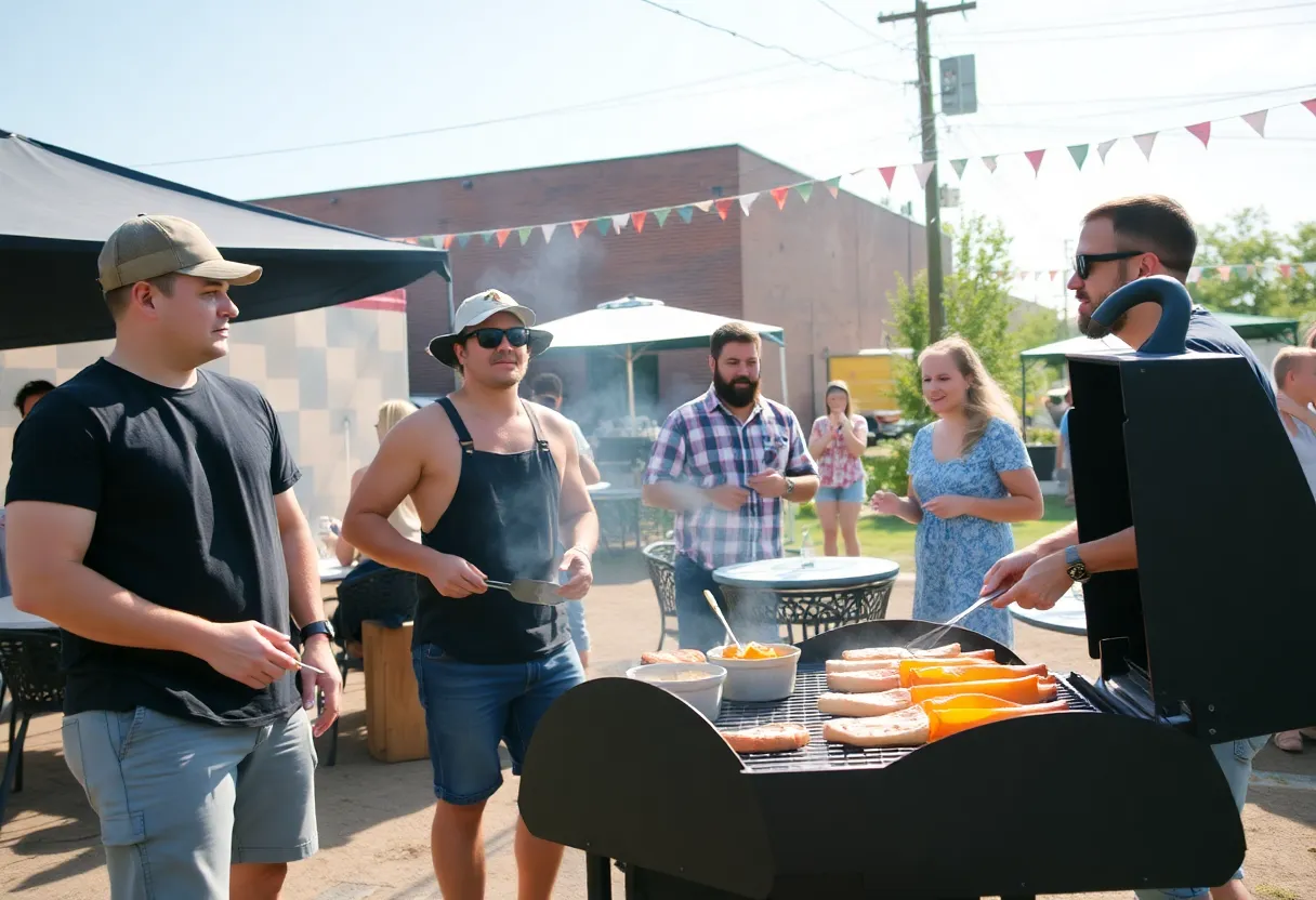 Friends enjoying a Labor Day barbecue in Memphis with grilling foods.