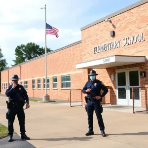 Police securing the area around Levi Elementary School during lockdown
