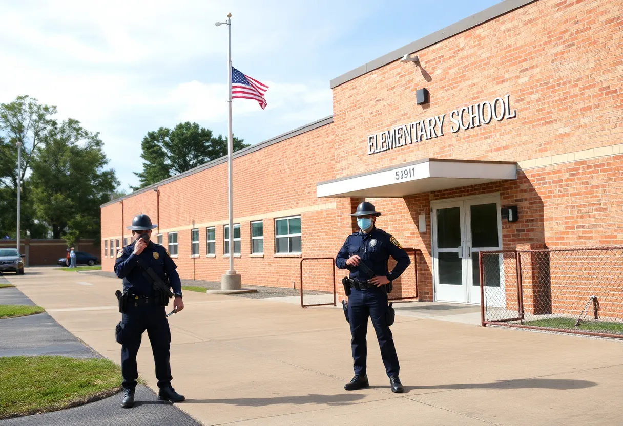 Police securing the area around Levi Elementary School during lockdown