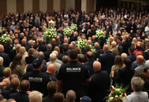 Gathering of attendees at a memorial service for Charlie Kirk