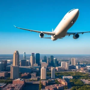 Airplane in flight from Memphis to Atlanta