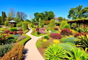 Entry area of Memphis Botanic Garden with pathways and seating