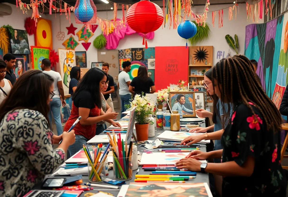 Community art event in Memphis with artists creating together