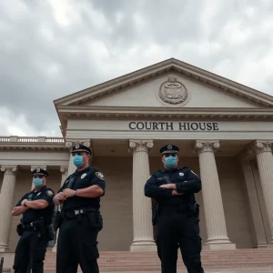 Courthouse in Memphis with police officers outside