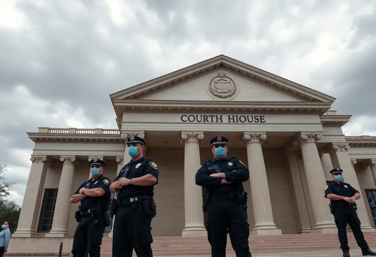 Courthouse in Memphis with police officers outside