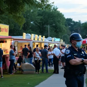 View of Tom Lee Park during the Foodees Food and Culture Festival with police presence after a shooting incident.