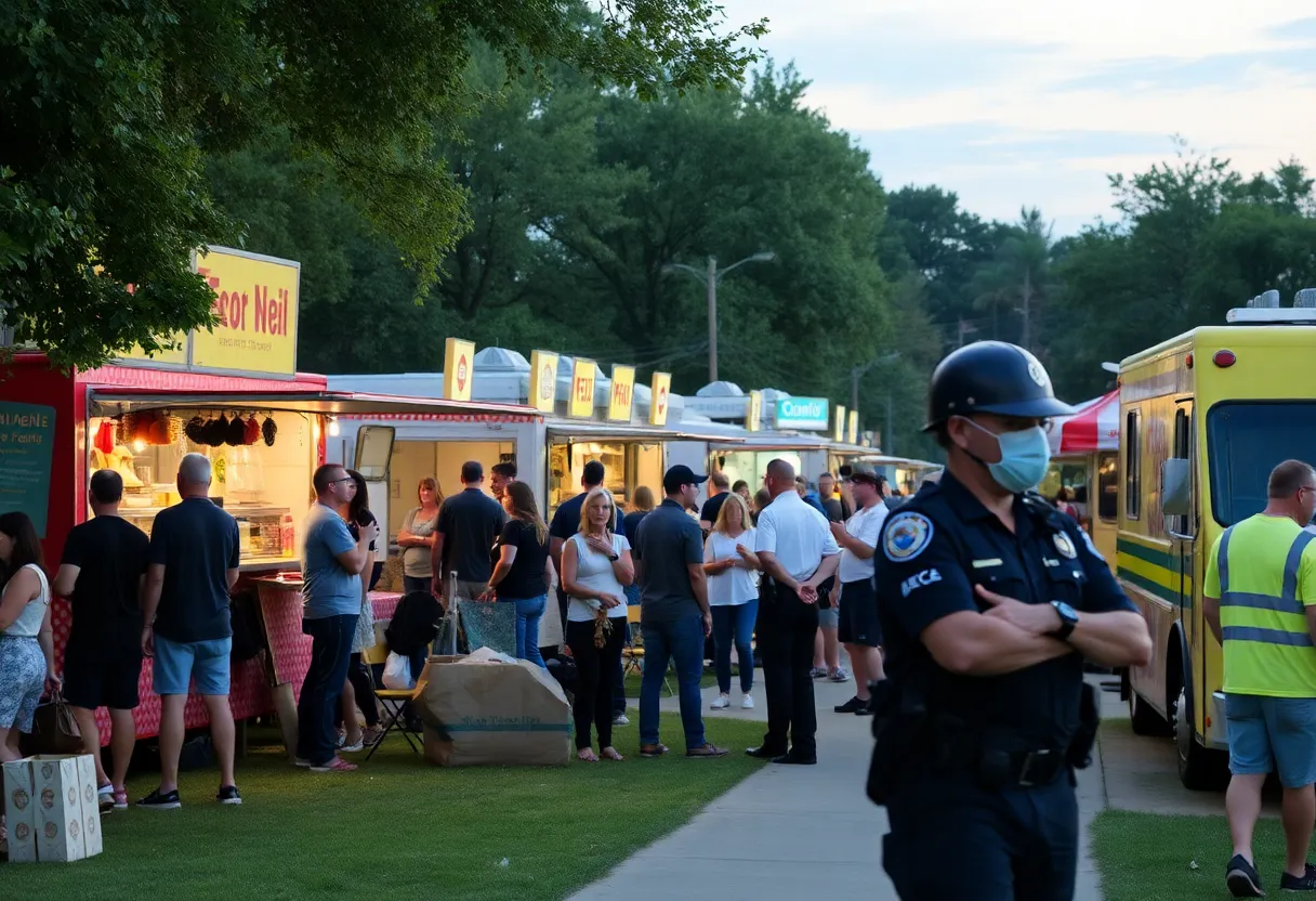 View of Tom Lee Park during the Foodees Food and Culture Festival with police presence after a shooting incident.