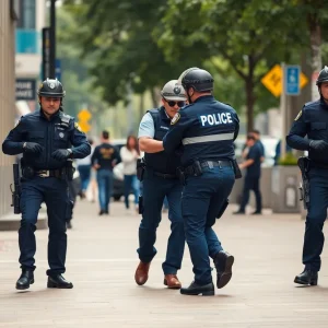 Police officers arresting suspects on Beale Street