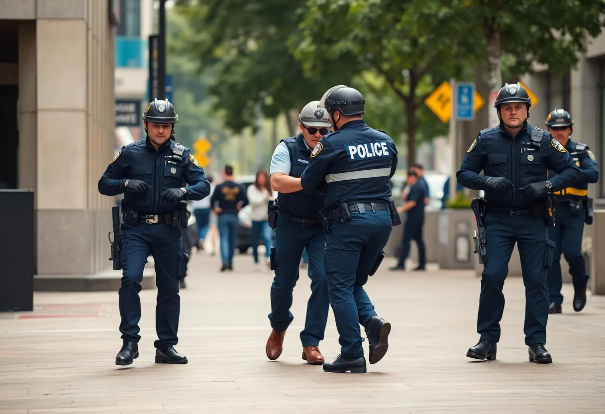 Police officers arresting suspects on Beale Street