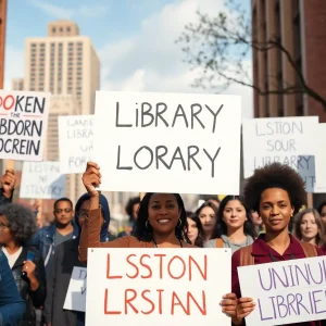 Library workers advocating for their rights and union formation in Memphis.