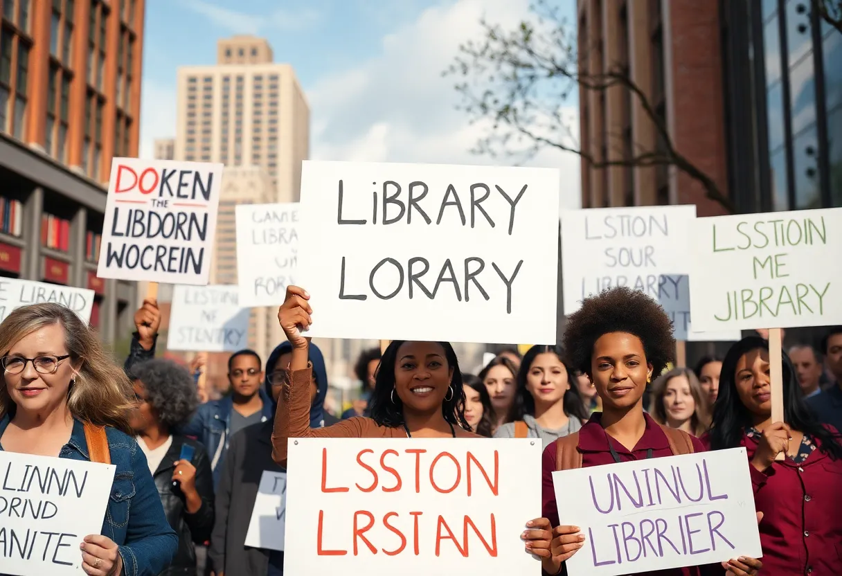 Library workers advocating for their rights and union formation in Memphis.
