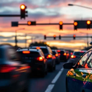 Intersection in Memphis with police car and traffic lights