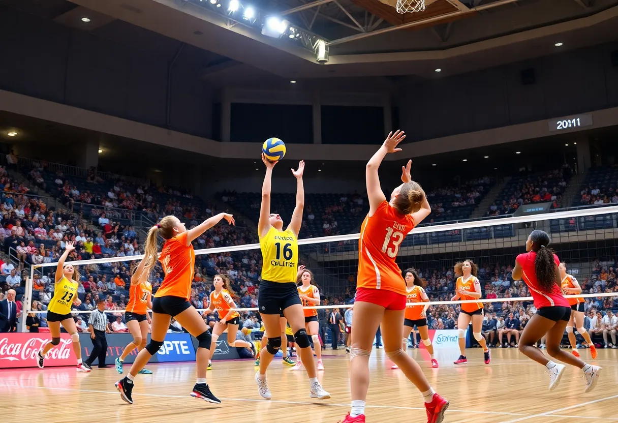 Athletes competing during the Memphis volleyball Carrie Yerty Classic