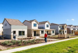 Workers constructing affordable homes in Uptown Memphis.