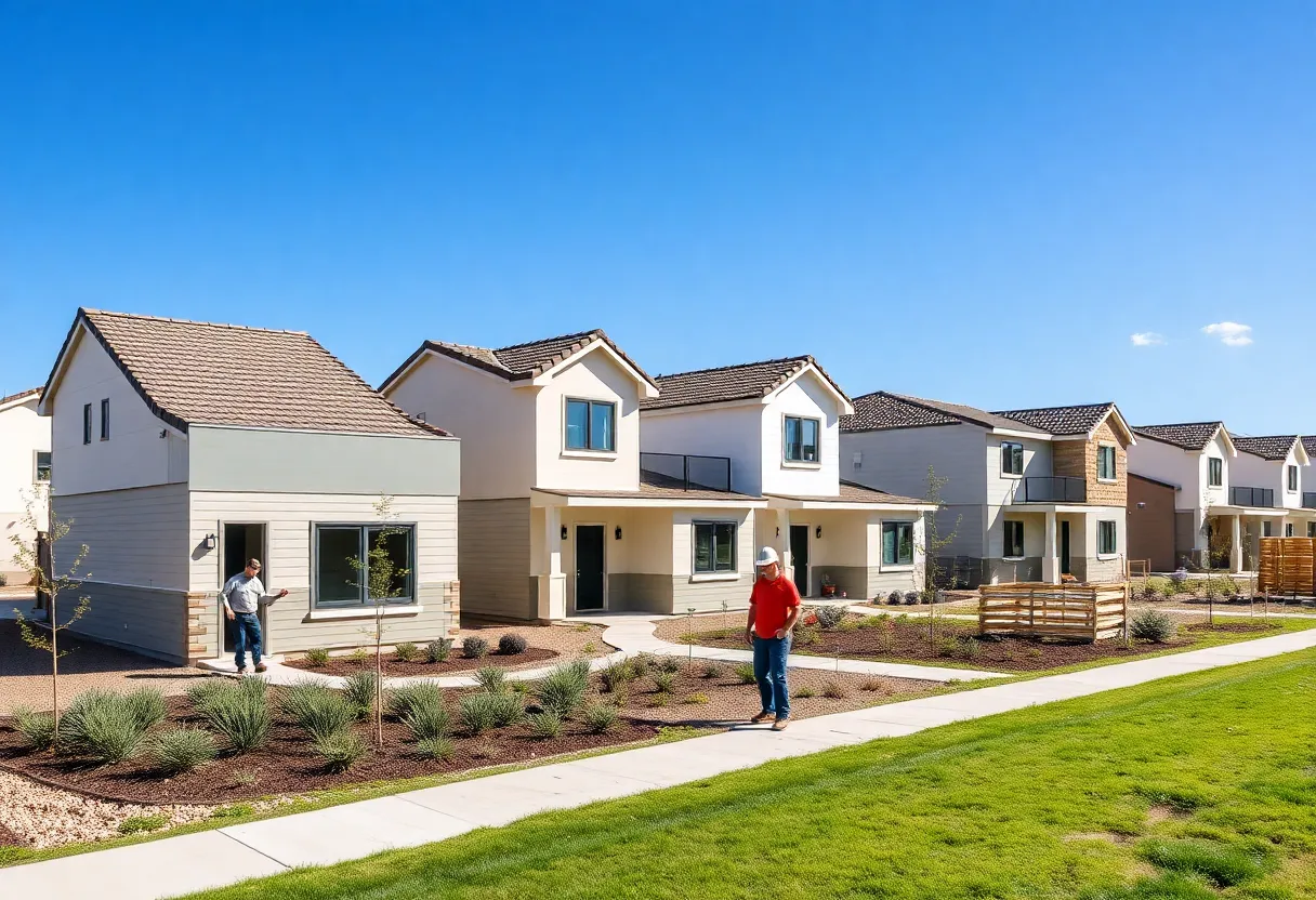 Workers constructing affordable homes in Uptown Memphis.