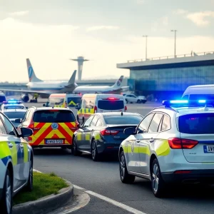 Emergency responders at the scene of a crash near Memphis International Airport