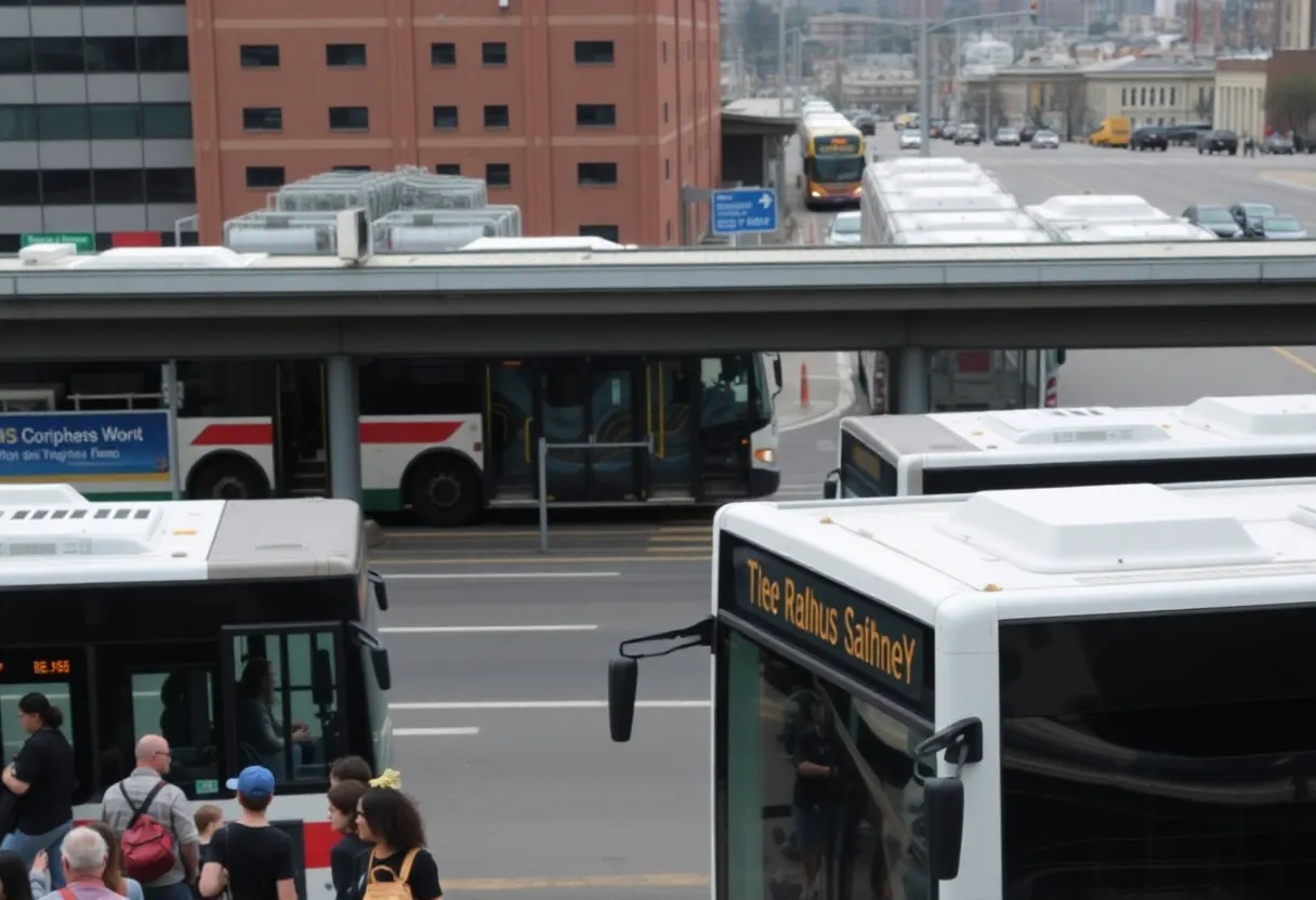 A busy bus station in Memphis with people and buses.