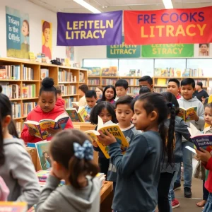 Children at Memphis book distribution event selecting books