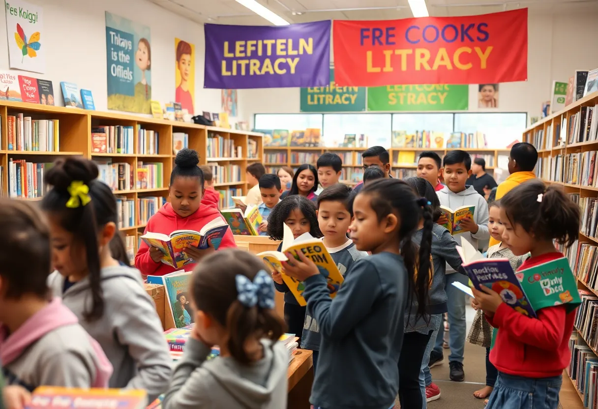 Children at Memphis book distribution event selecting books