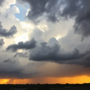 Dramatic clouds over Memphis indicating potential thunderstorms