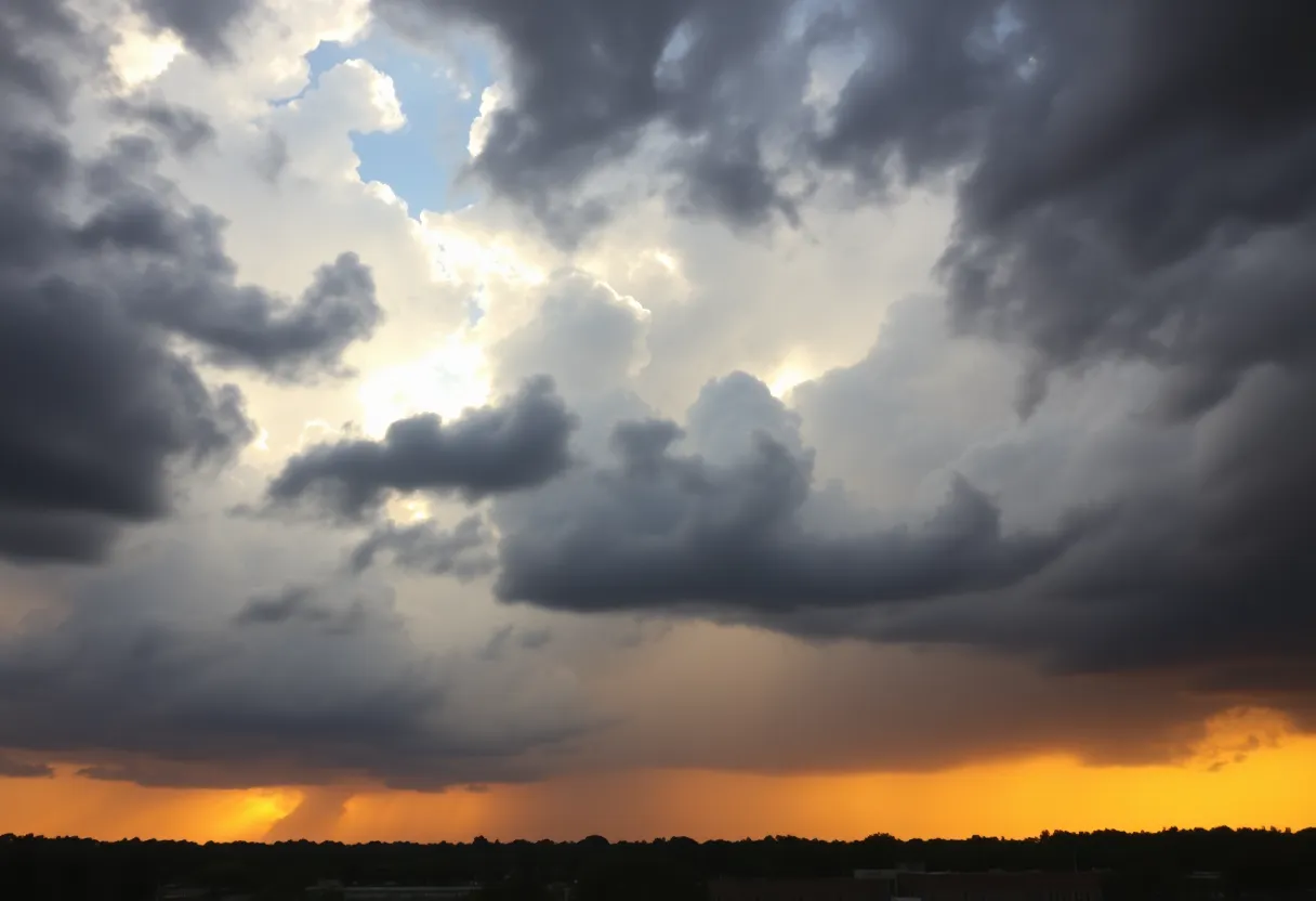 Dramatic clouds over Memphis indicating potential thunderstorms