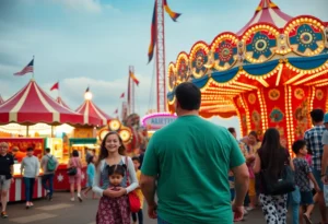 Crowd enjoying rides and food at Mid-South Fair in Southaven.