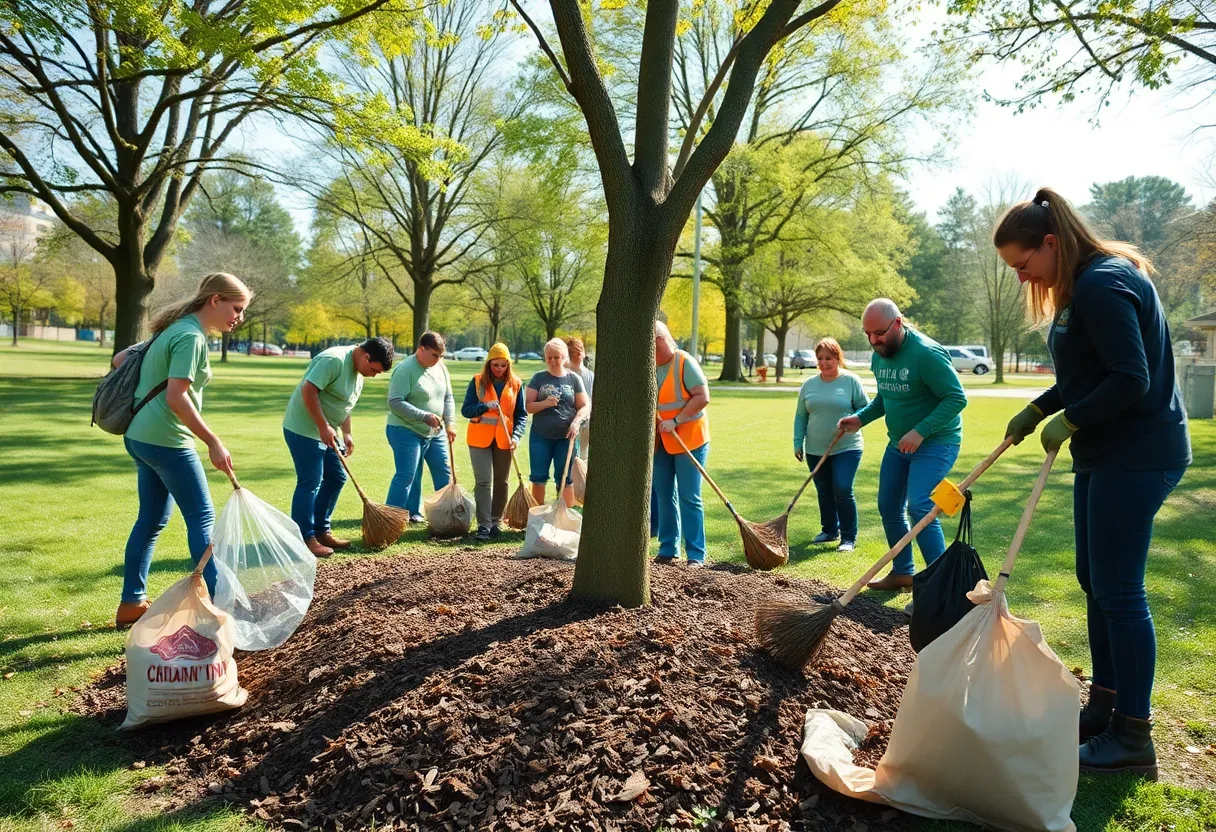Volunteers engaging in cleanup activities at Audubon Park.