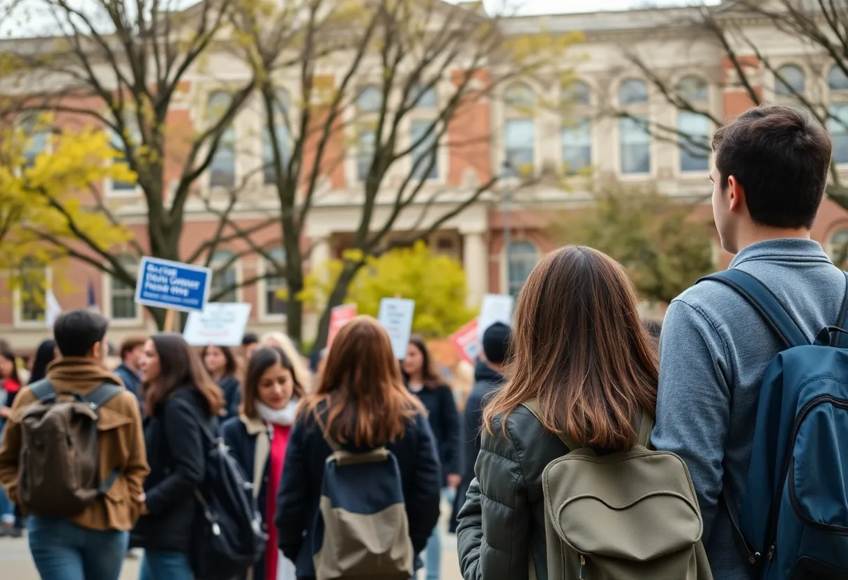 Students at Northwestern University discussing on campus