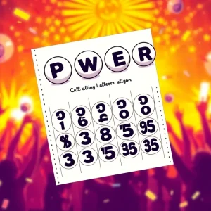 Illustration of a Powerball lottery ticket celebrating winning.