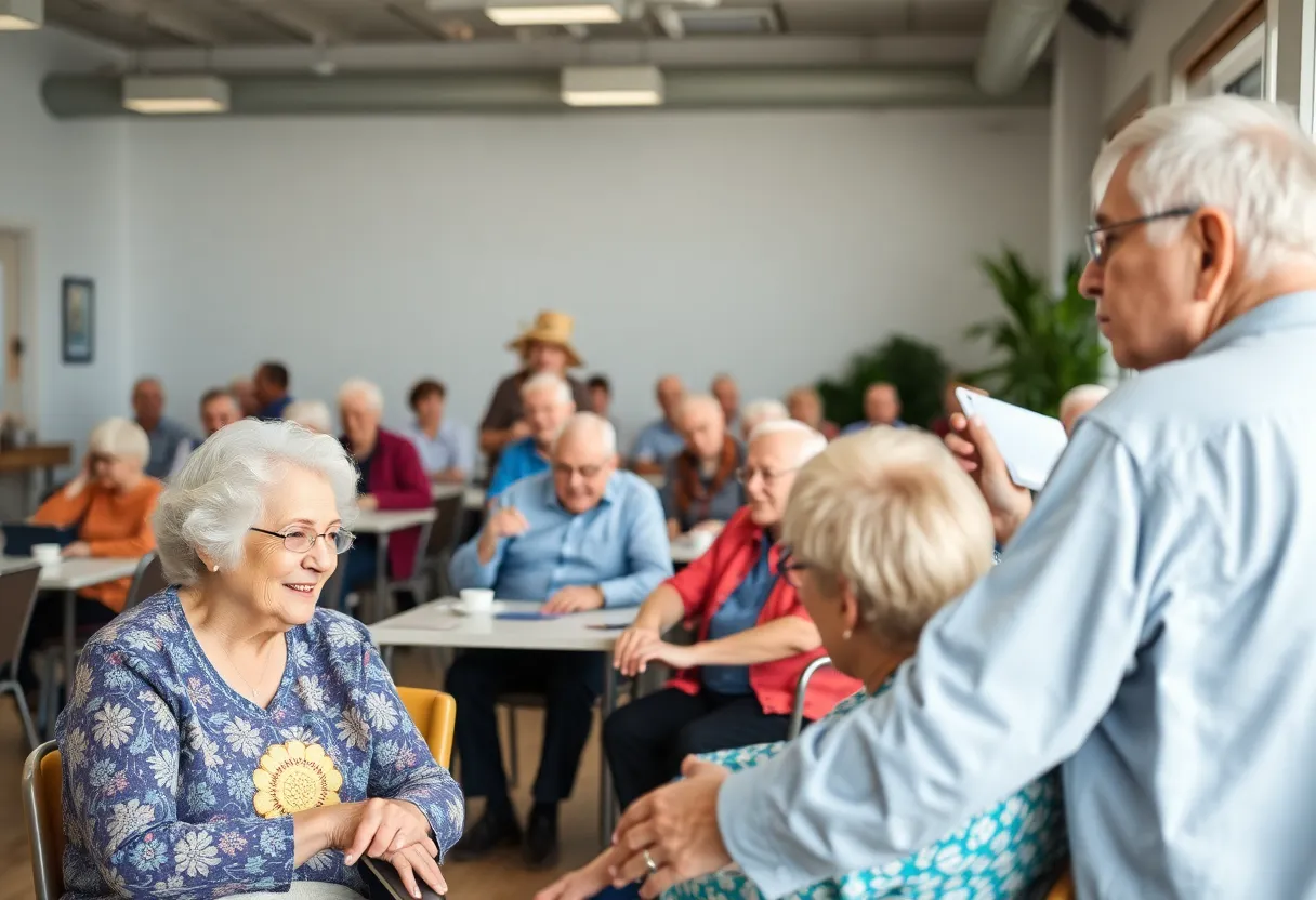 Active senior citizens engaging in activities at a community center