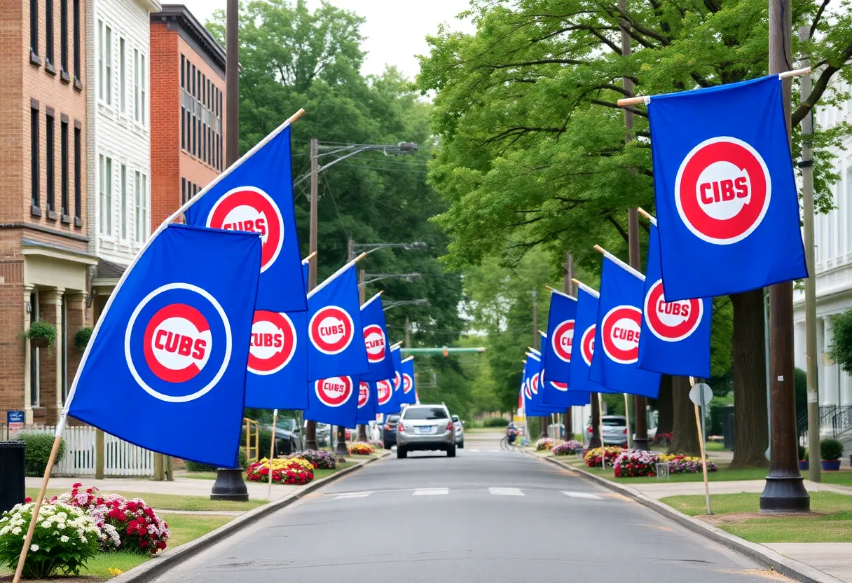 Chicago Cubs flags lining a street in East Memphis honoring Todd Dixon
