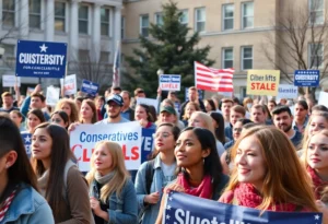 Young conservatives engaging at a rally for the Turning Point Tour