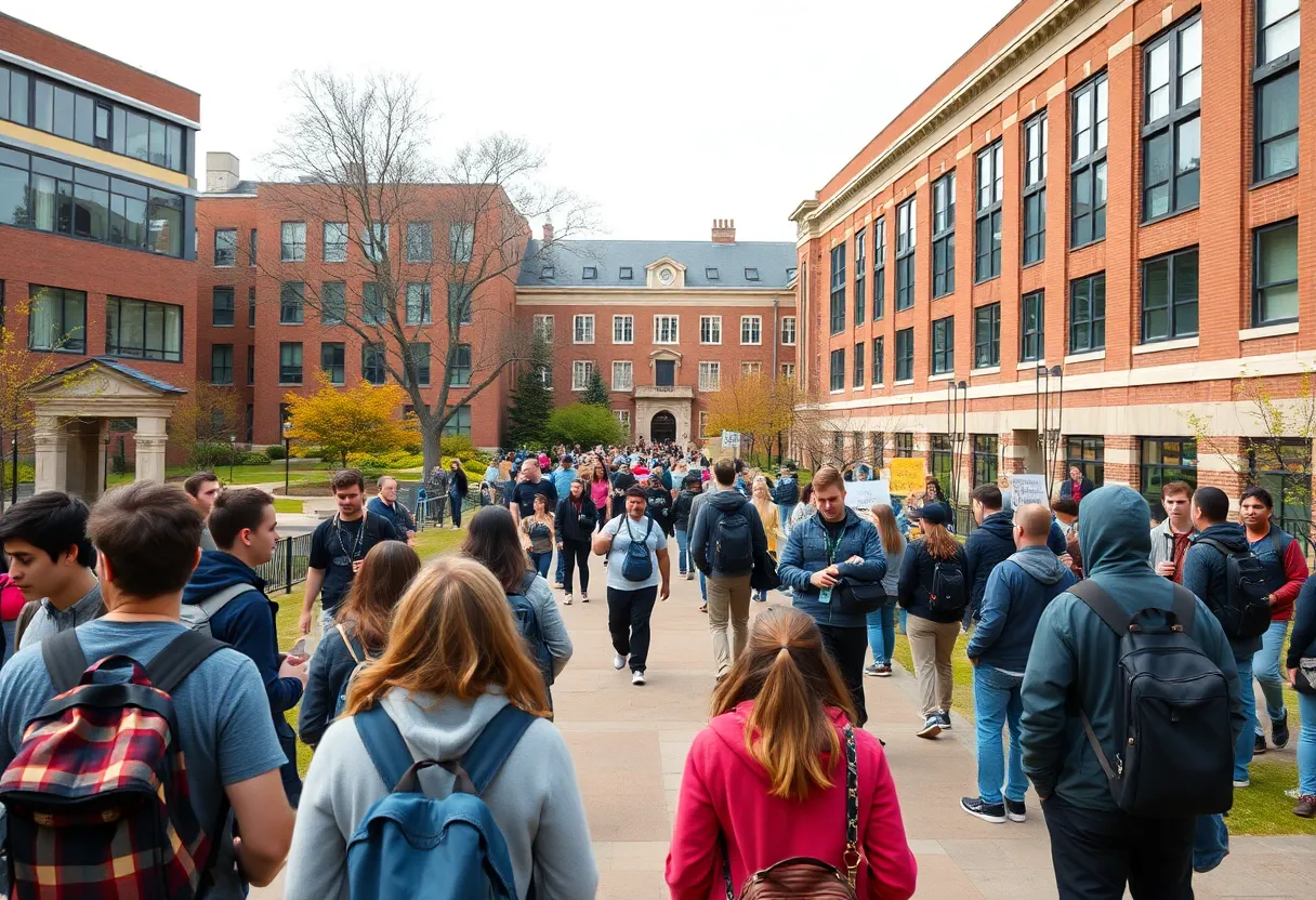 Campus of the University of Memphis showing students and academic buildings