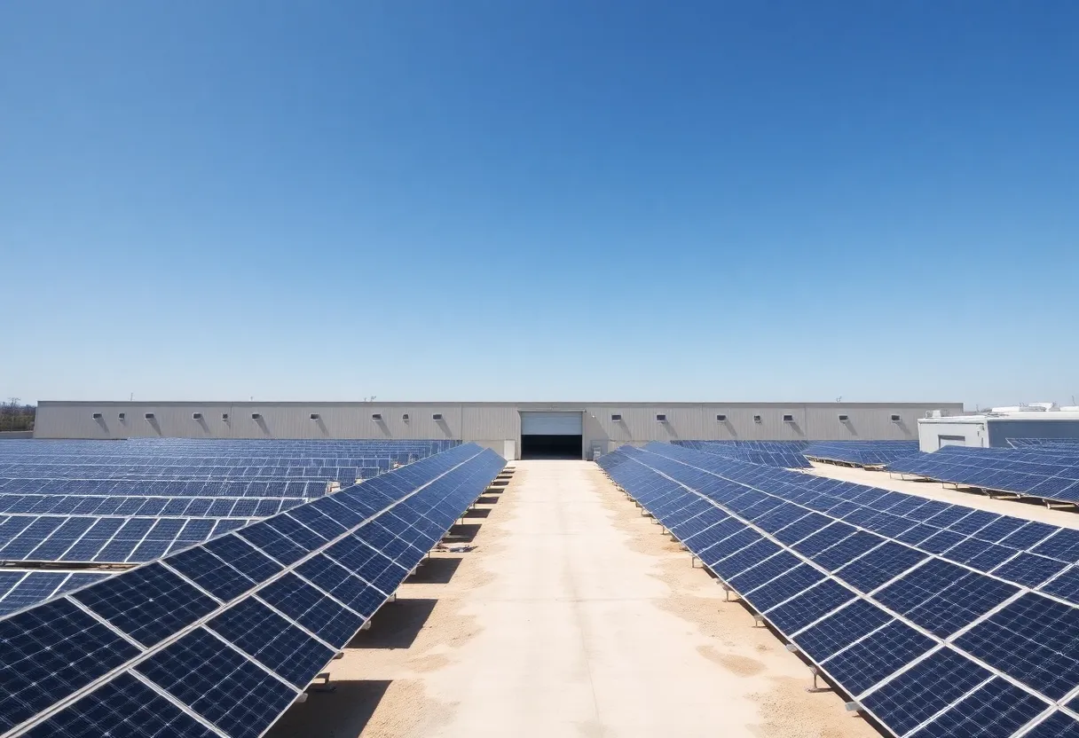 Large warehouse filled with solar panels in Memphis