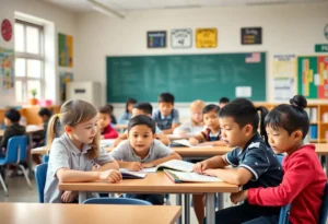 Students engaging in various educational activities in a school environment