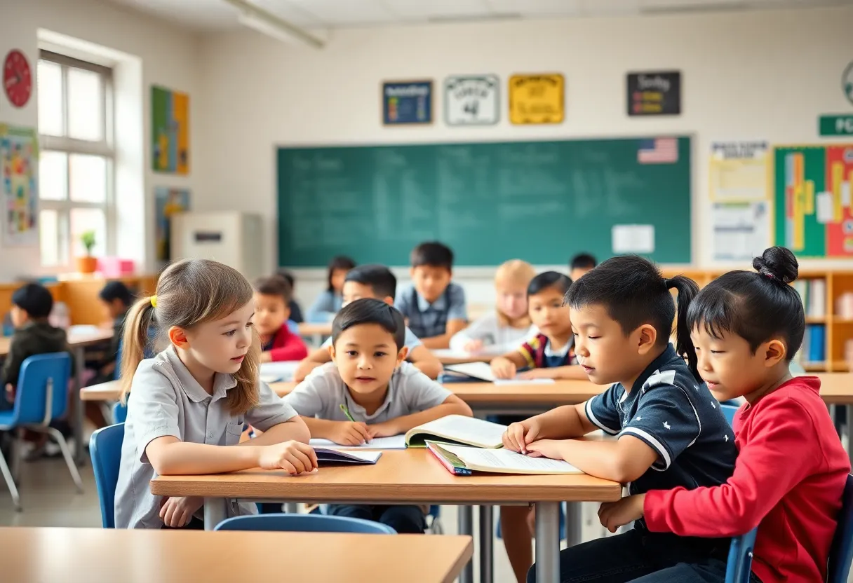 Students engaging in various educational activities in a school environment