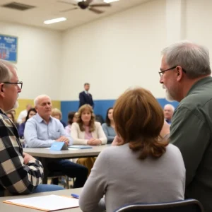 Community meeting discussing school restructuring