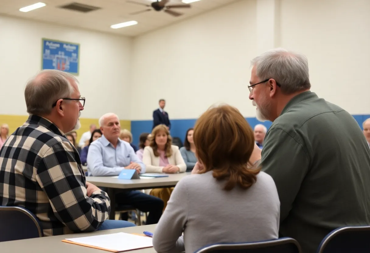 Community meeting discussing school restructuring