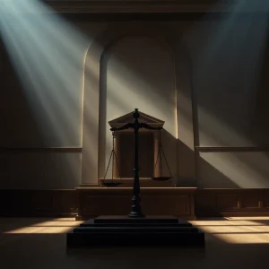 A courtroom representing justice related to the West Memphis Three case.