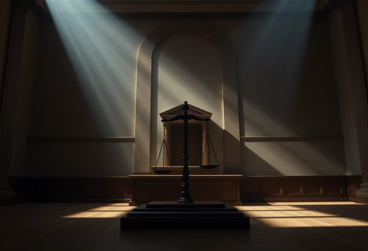 A courtroom representing justice related to the West Memphis Three case.