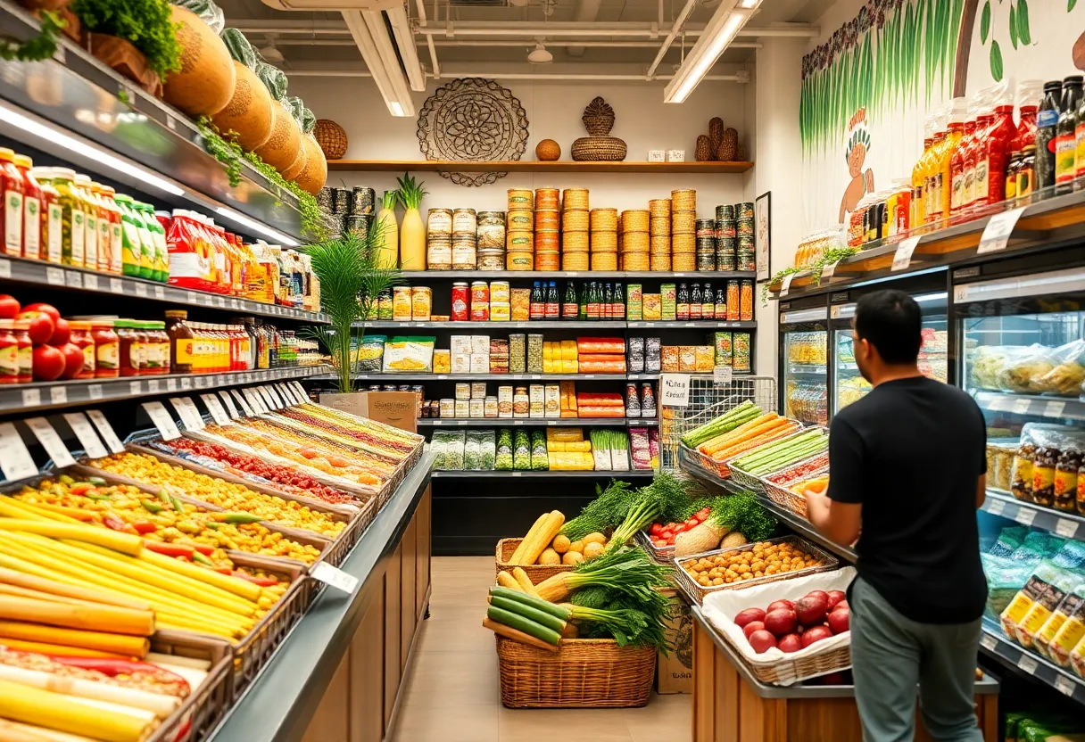 Interior view of Al-Aqsa International Market with a variety of groceries