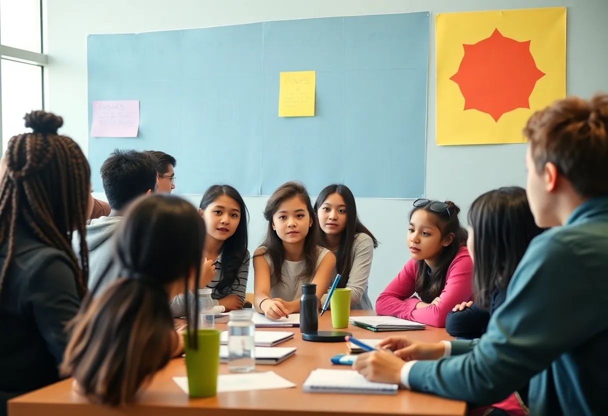 Students participating in an anti-bullying awareness event