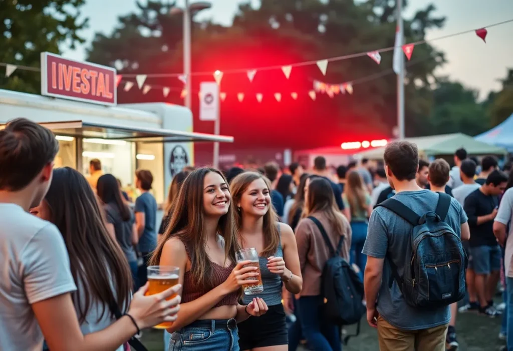 Students celebrating at the Bluff City Bash with food trucks and live music.